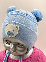 ОПТ, шапочка дитяча для хлопчика, для новонароджених на флісі, "Ведмедик мордочка", фото 1