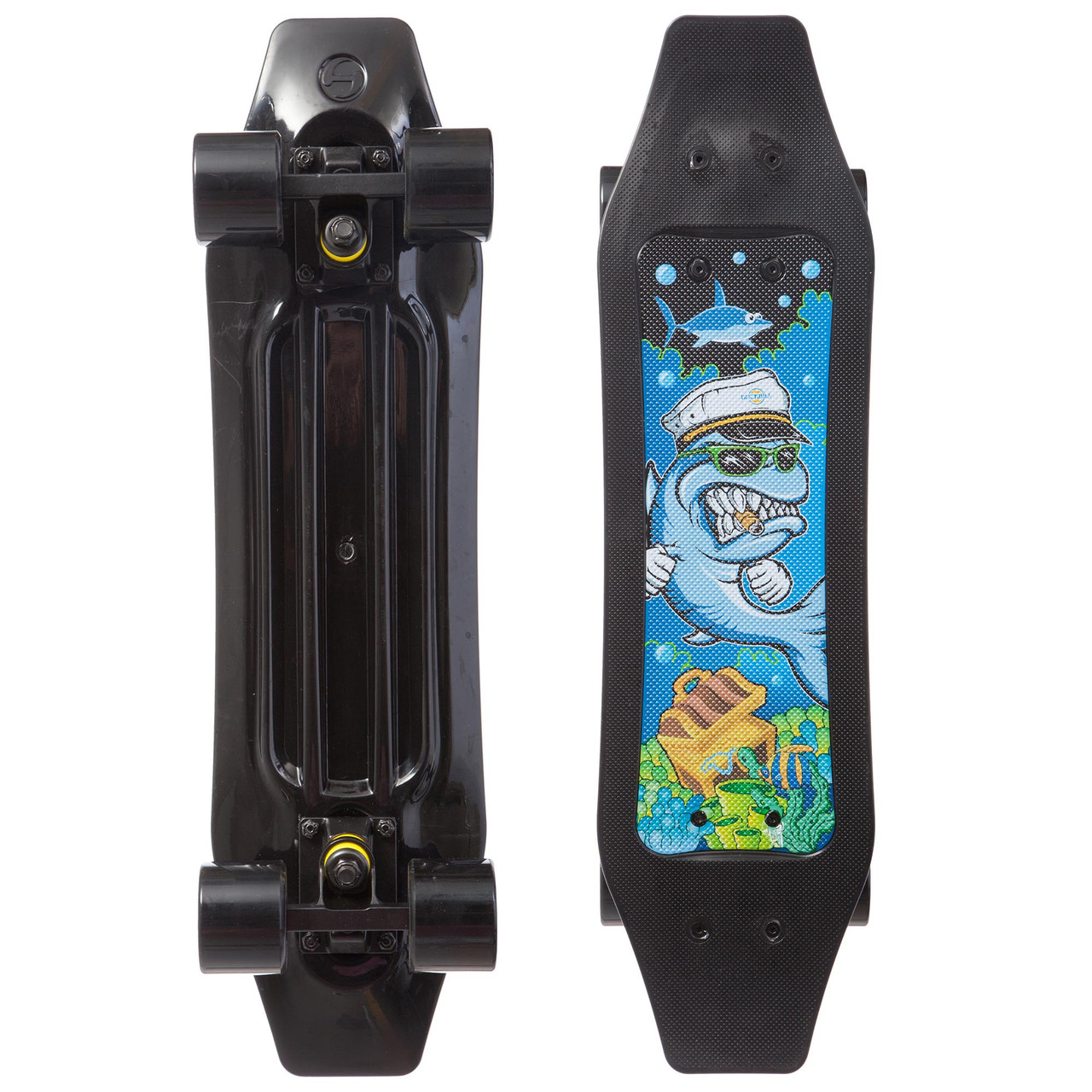 

Скейтборд пластиковый FISH Duckbill 23in SK-418-5 SHARK (ABEC-7, колесо PU 60x45мм 82А, черный)