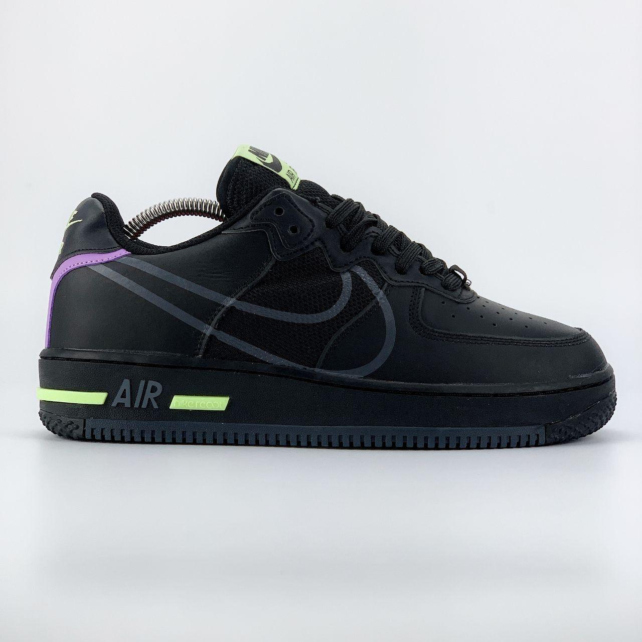 

Air Force 1 Low React Black Violet | кроссовки мужские; черные; весна / осень 42, Черный