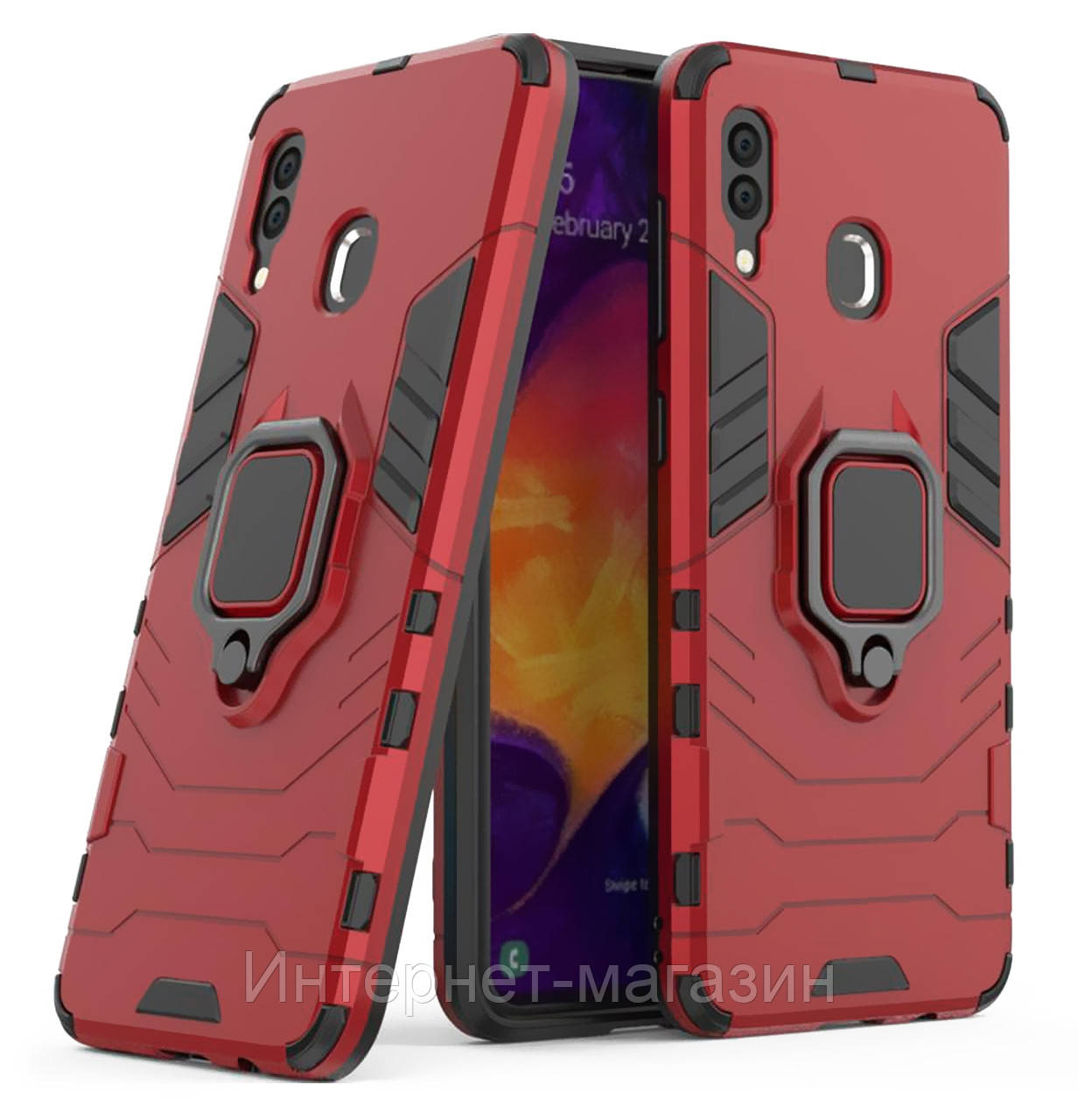 

Бронированный противоударный чехол Transformer Ring для Samsung Galaxy A30 (2019) SM-A305F Dante Red, Бордовый