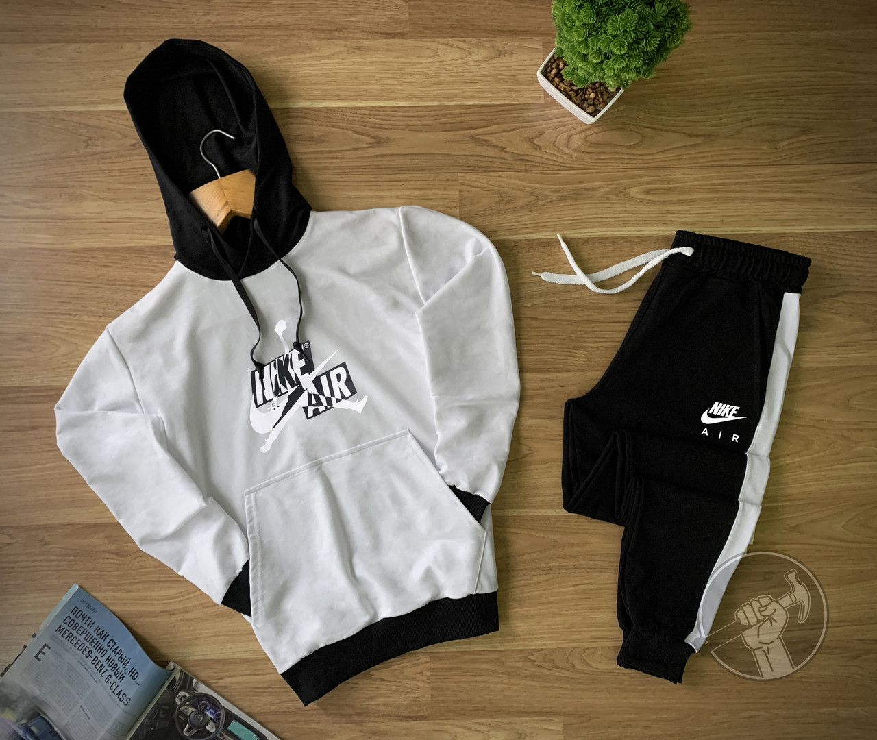 

Спортивный костюм мужской Nike air (Найк) демисезонный осенний | весенний с лампасами черно-белый ТОП качество