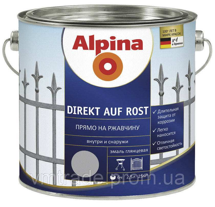 

Эмаль Alpina Direkt auf Rost, 2.5 л "золото"