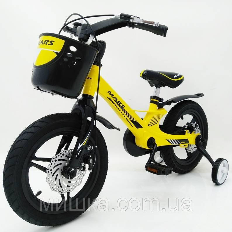 Детский велосипед SIGMA MARS-2 Evolution -16", дисковый тормоз, корзинка, часики Желтый