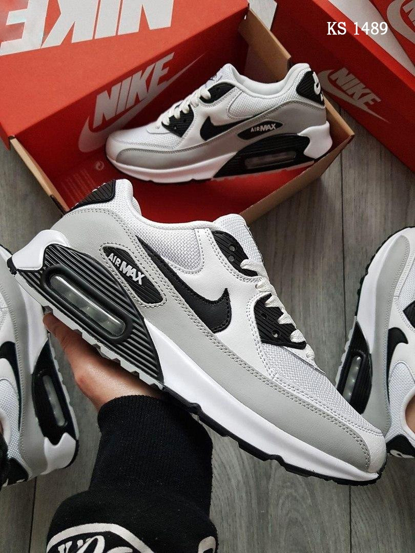 

Мужские кроссовки в стиле Nike Air Max 90, кожа, сетка, белые с черным 43(27,5 см), размеры:43,44,45,46