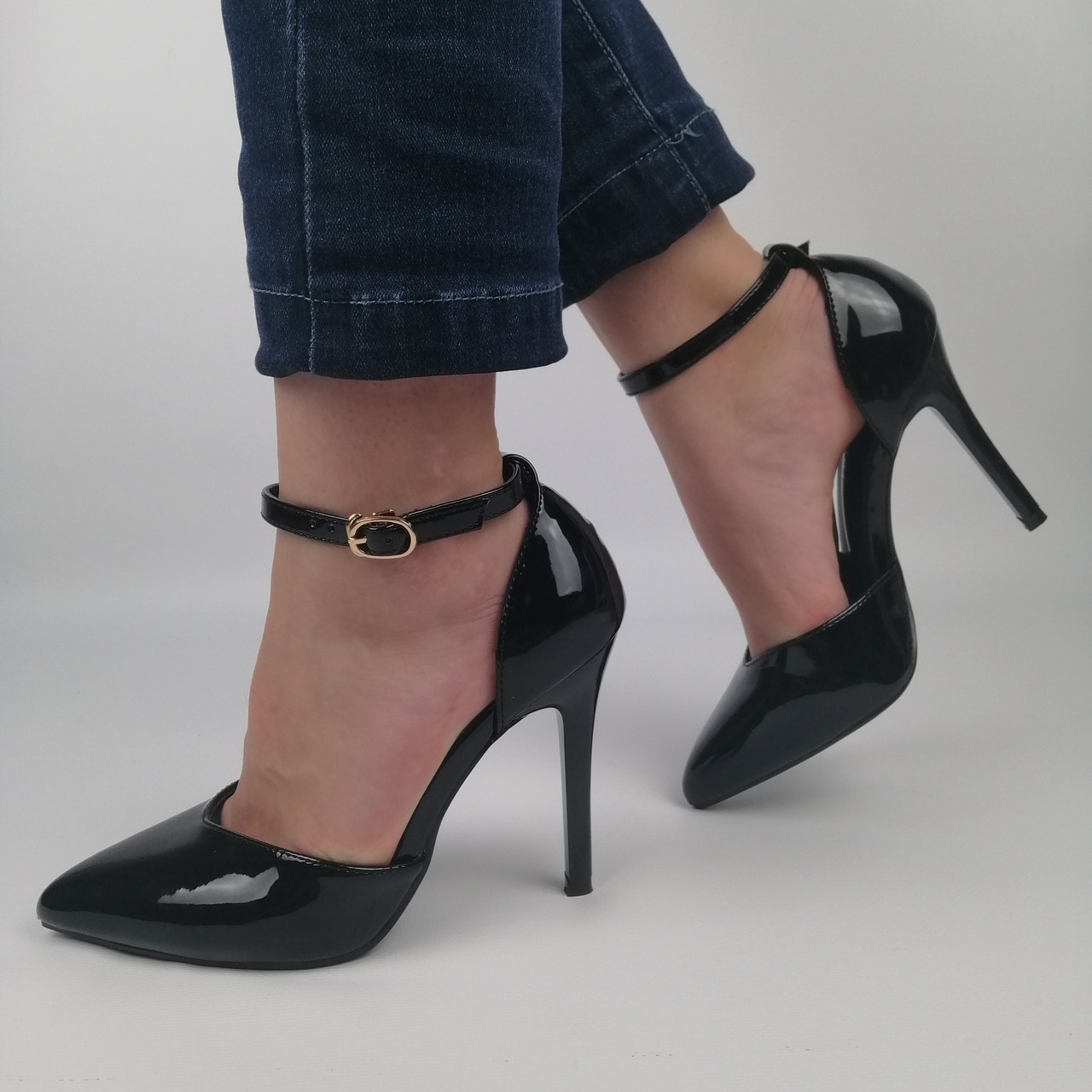 

Женские лакированные туфли на каблуке, черные 37(24,8 см), размеры:36,37,38,39,40