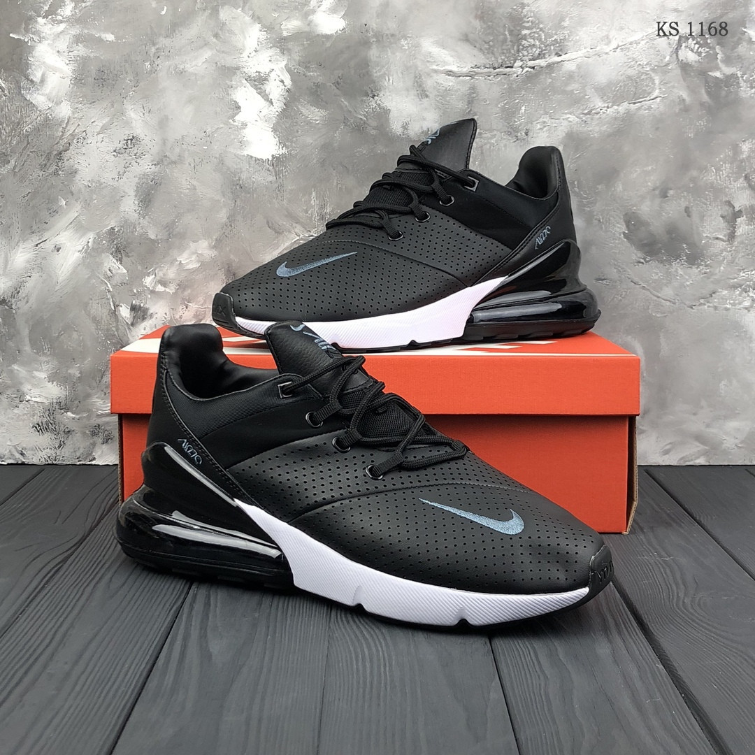 

Мужские кроссовки в стиле Nike Air Force 270 Premium, кожа, черные с белым 44(28 см), размеры:43,44,45