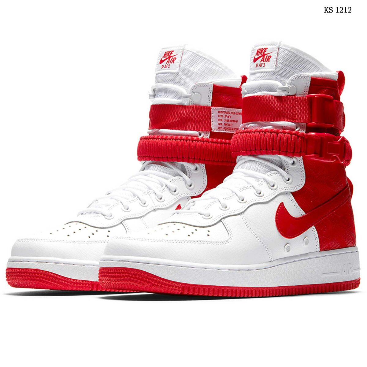 

Мужские кроссовки в стиле Nike SF Air Force 1, натуральная кожа, белые с красным 43(27,5 см)