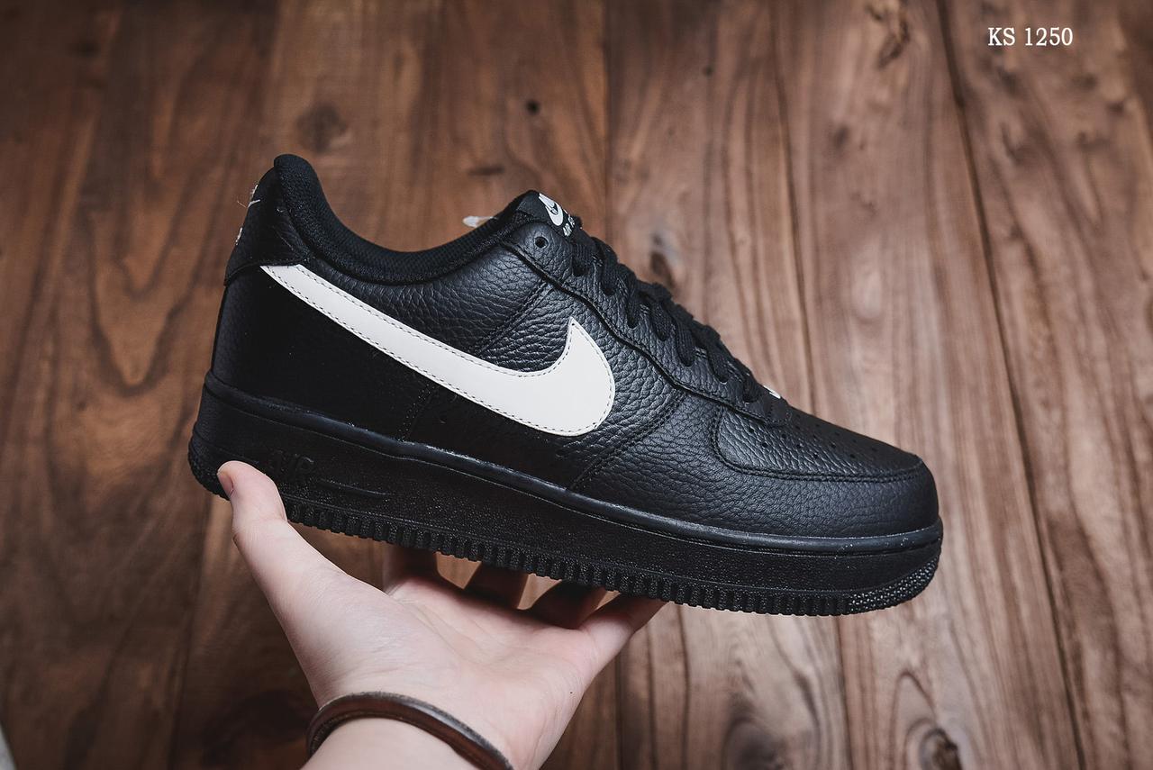 

Мужские кроссовки в стиле Nike Air Force AF 1, кожа, черные с белым 45(29 см), размеры:44,45,46