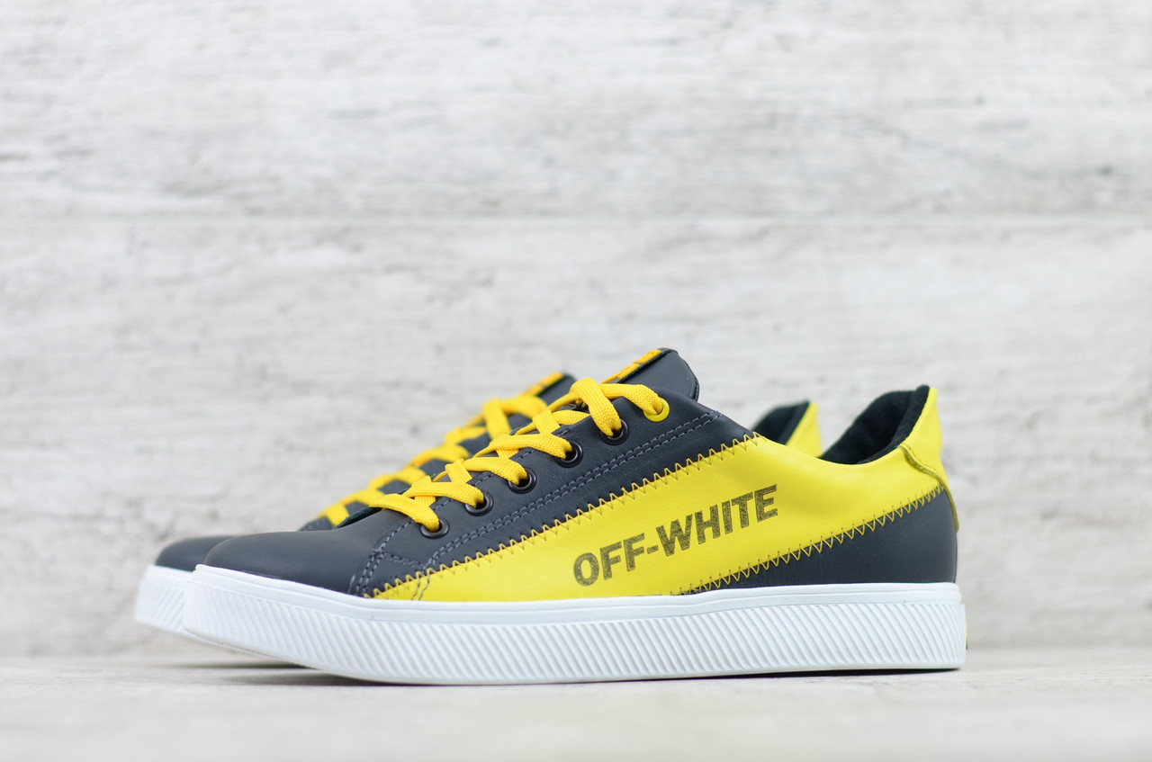 

Мужские кроссовки / кеды в стиле Off White, кожа, синие с желтым 42(28 см), последний размер