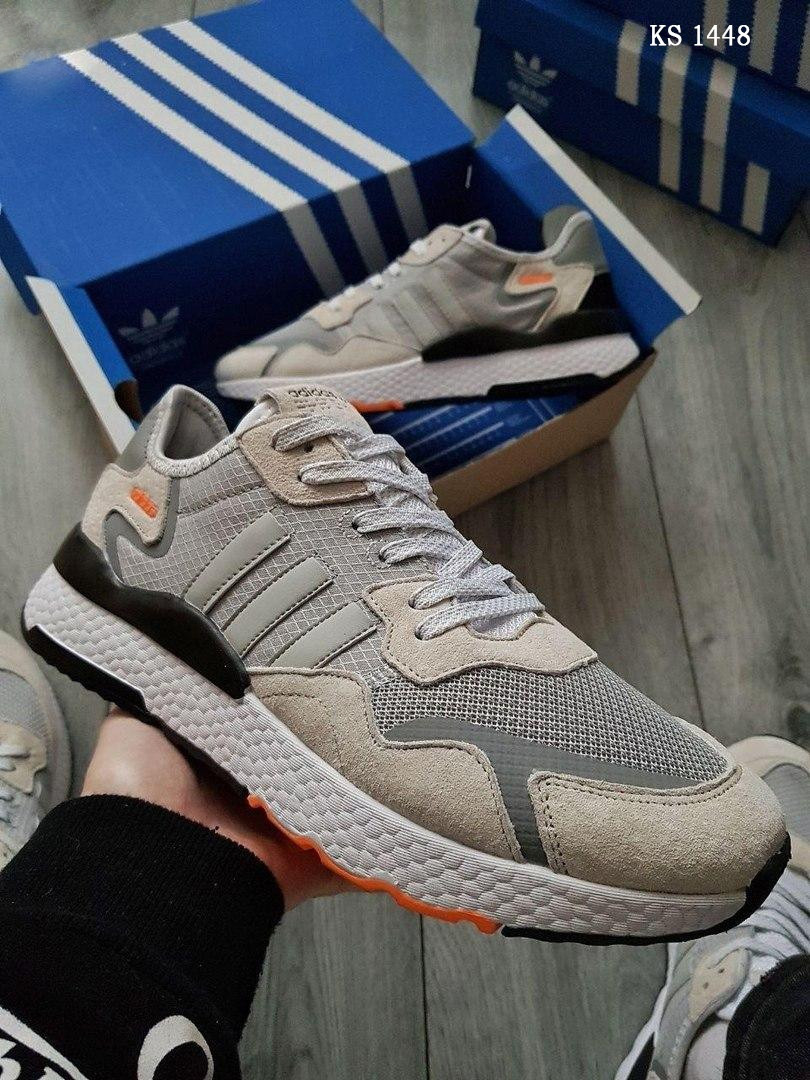 

Мужские кроссовки в стиле Adidas Nite Jogger, замша, сетка, серые с бежевым 45(29 см), размеры:44,45,46