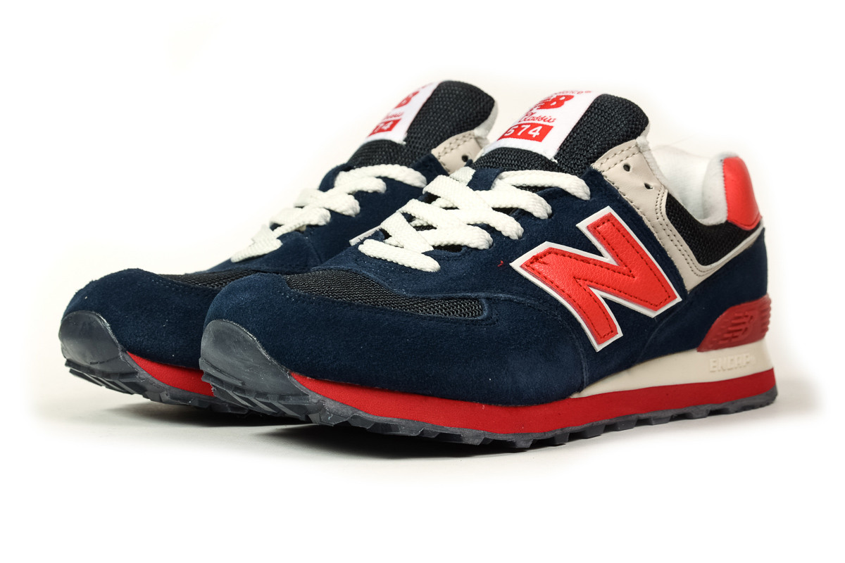 

Мужские кроссовки в стиле New Balance 574, замша, текстиль, синие с красным 45(29 см), последний размер