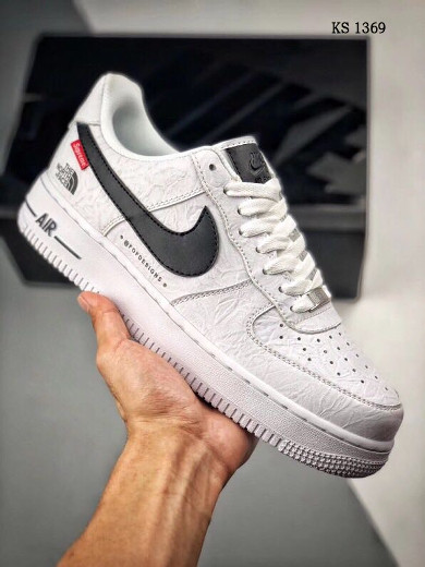 

Мужские кроссовки в стиле Nike Air force 1 x Supreme x The North Face, кожа, белые с черным 43(27,5 см)