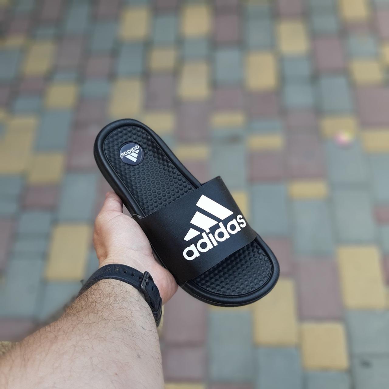 

Женские шлепанцы в стиле Adidas, черные с белым 37 (23,5 см), размеры:36,37,38,39