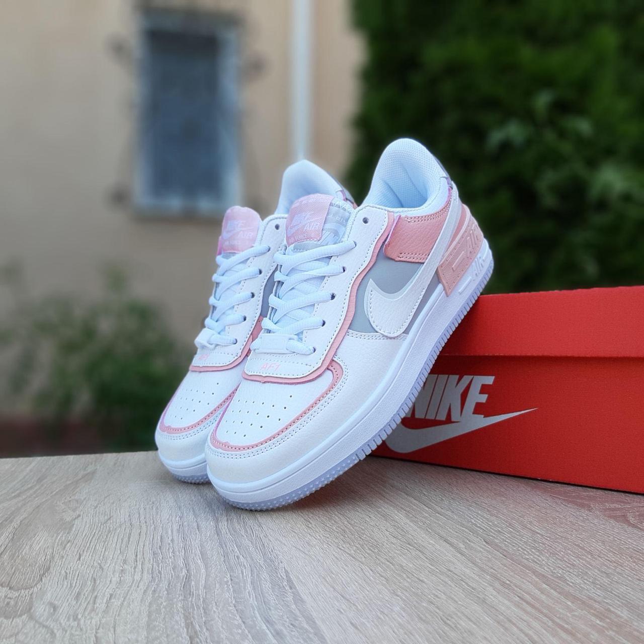 

Женские кроссовки в стиле Nike Air Force 1 Shadow, кожа, белые с серым, 38 (24 см), размеры:38,39,41