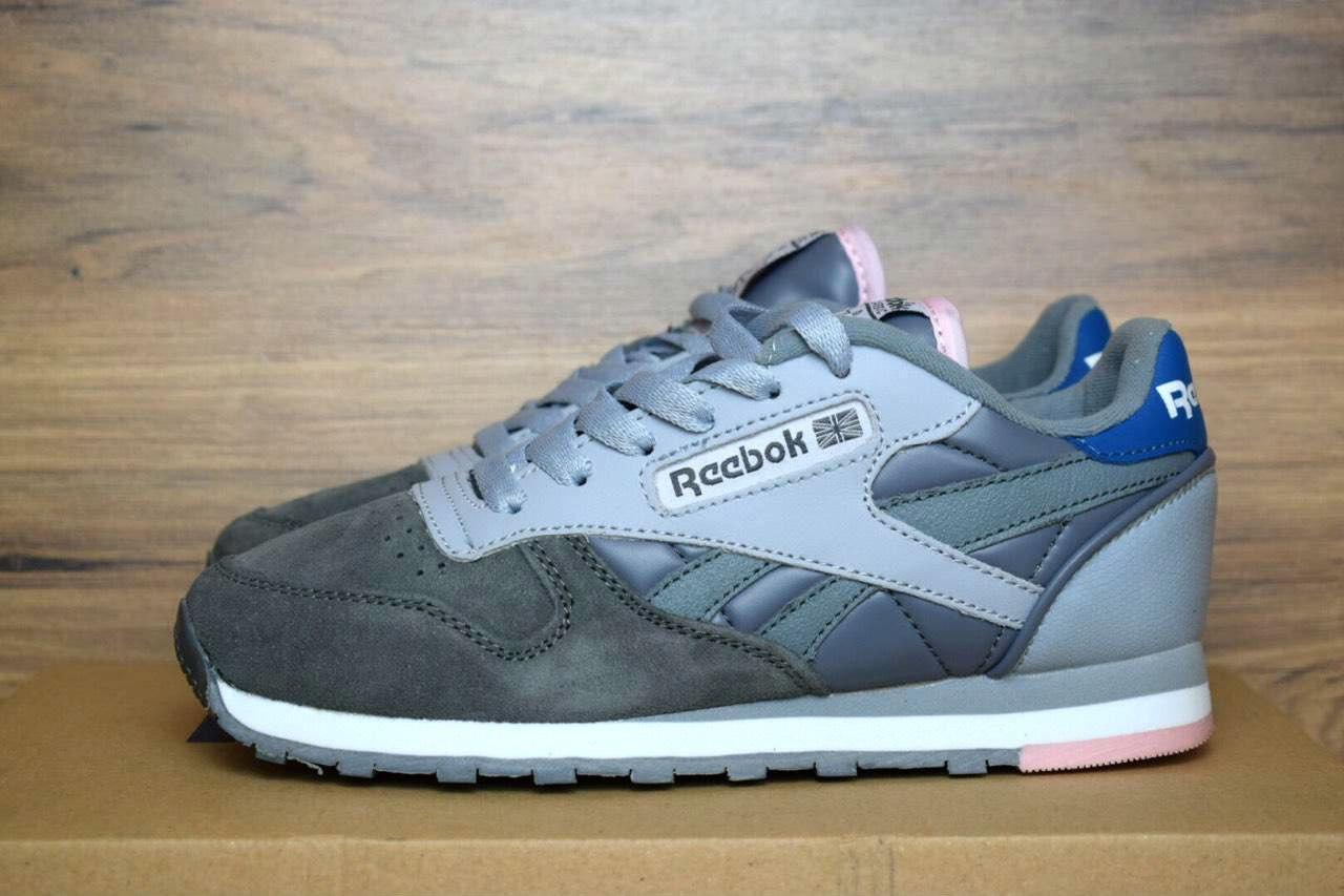 

Женские кроссовки в стиле Reebok, classic серые/синий задник замш/кожа 36(23 см), размеры:36,37