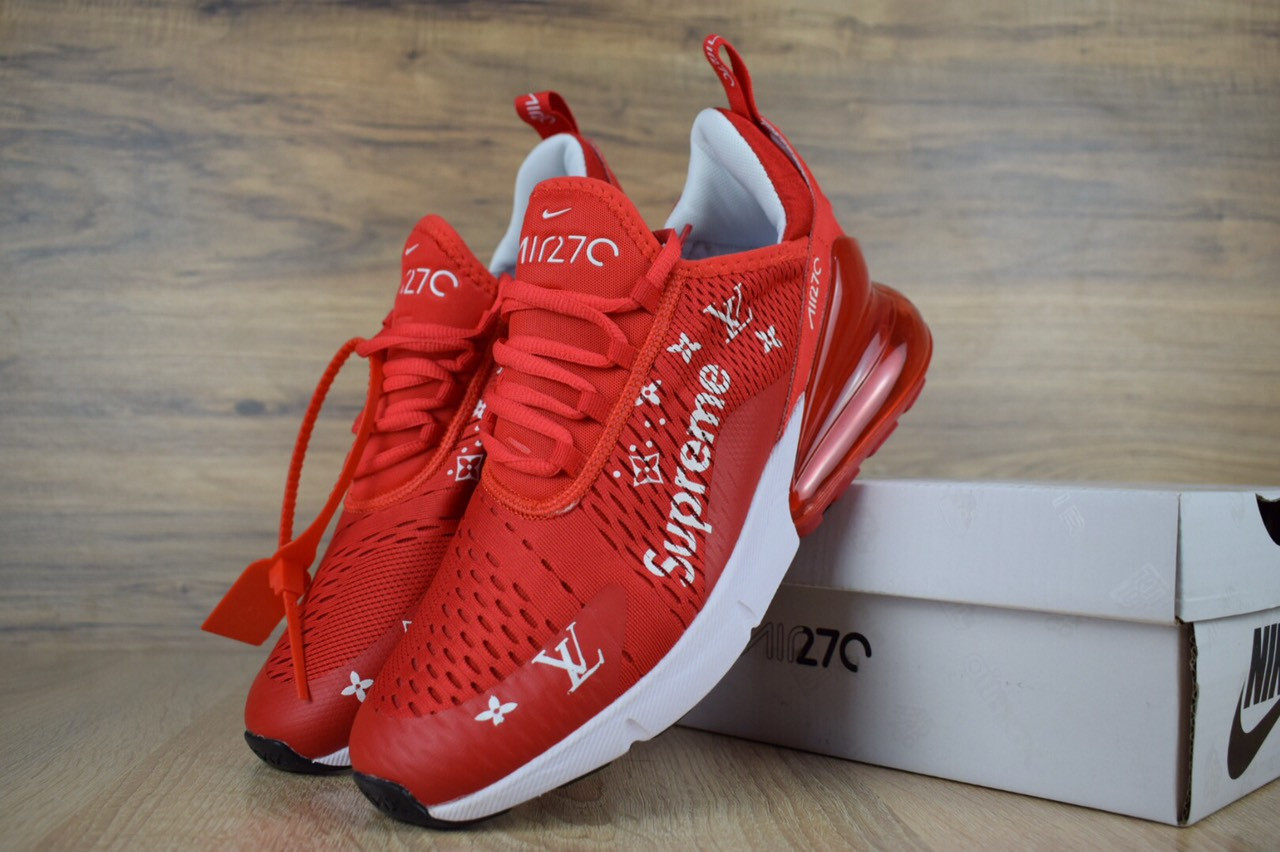 

Мужские кроссовки в стиле Nike Air Max 270 Supreme x LV, красные 44(28 см), размеры:43,44