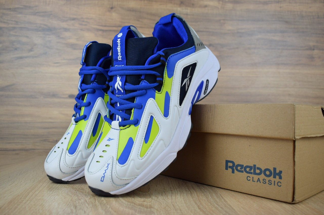 

Мужские кроссовки в стиле Reebok DMX, белые с синим 44(28 см), размеры:44,45,46