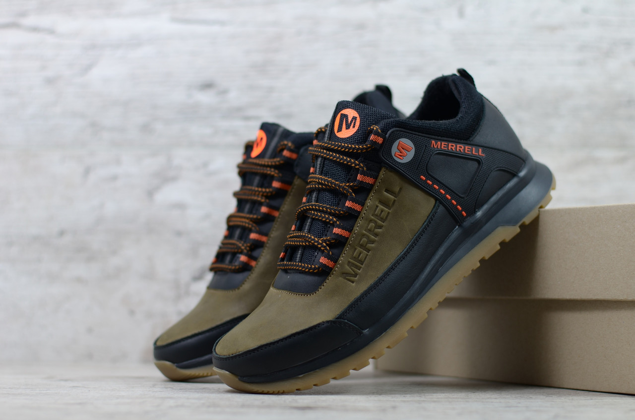 

Мужские кроссовки в стиле Merrell, кожа, черные с оливковым 43(28,5 см), размеры:40,41,42,43
