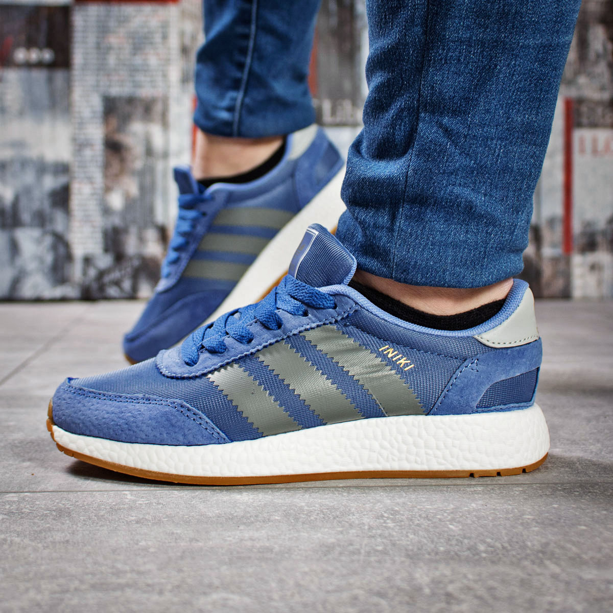 

Женские кроссовки в стиле Adidas Iniki, текстиль, синие 38(24 см), размеры:36,38