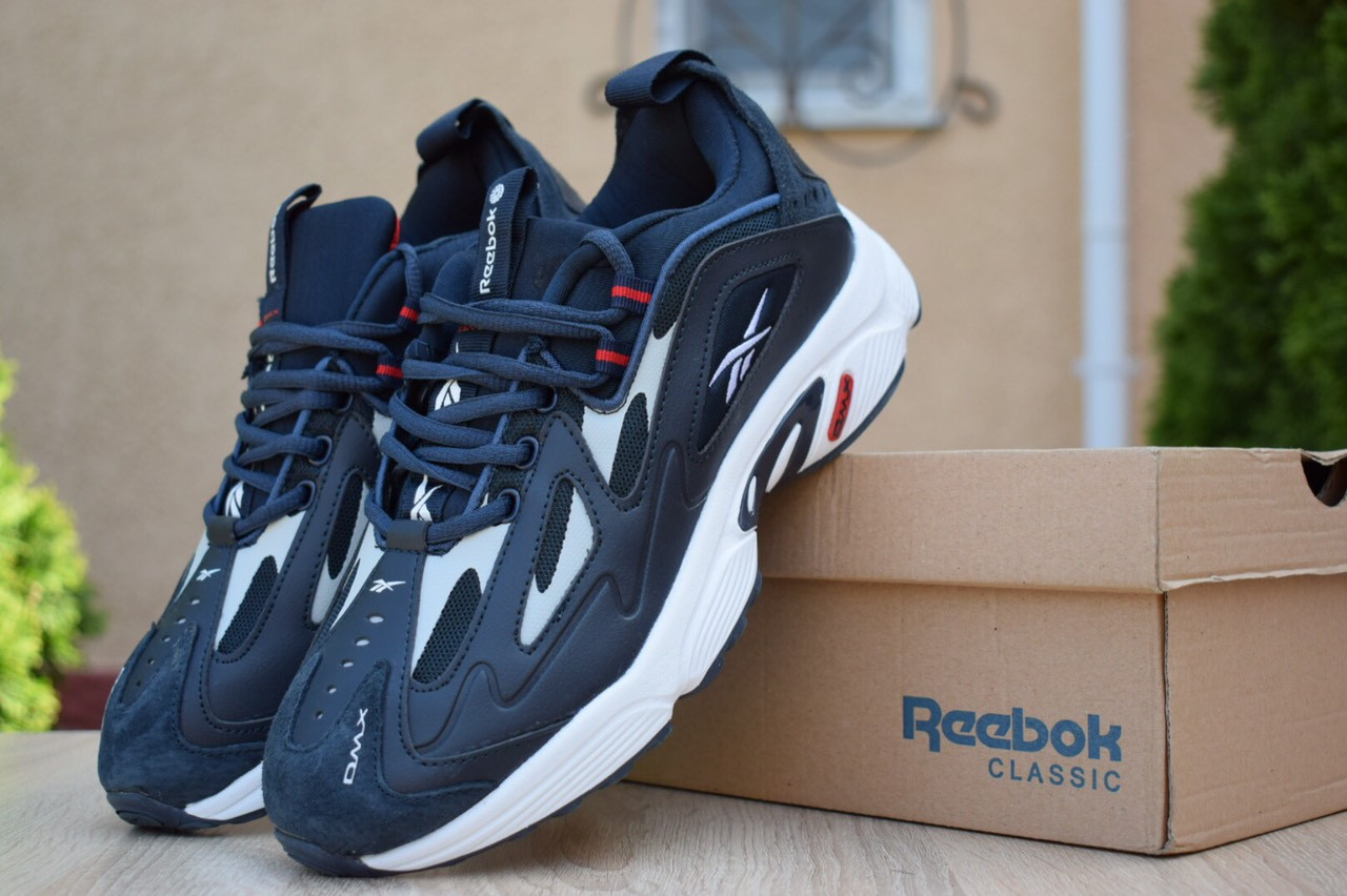 

Мужские кроссовки в стиле Reebok DMX, сетка, синие с белым 45(29 см), размеры:44,45,46