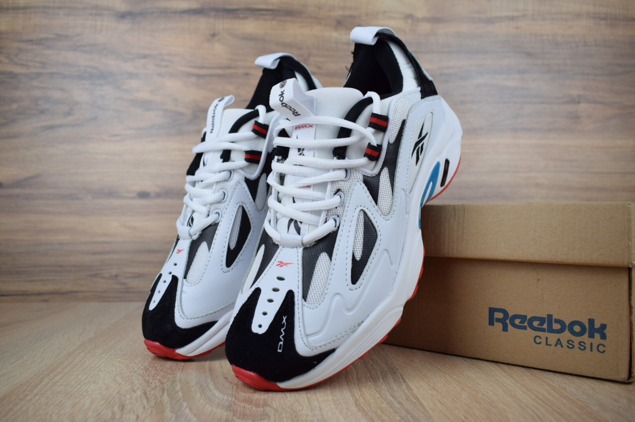 

Мужские кроссовки в стиле Reebok DMX, сетка, кожа, черные с белым 46(29,5 см), последний размер