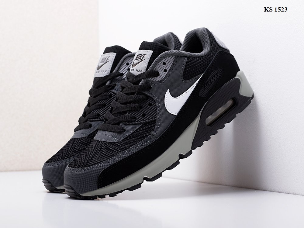 

Мужские кроссовки в стиле Nike Air Max 90, кожа, сетка, черные с серым 42 (26,5 см), размеры:41,42,43