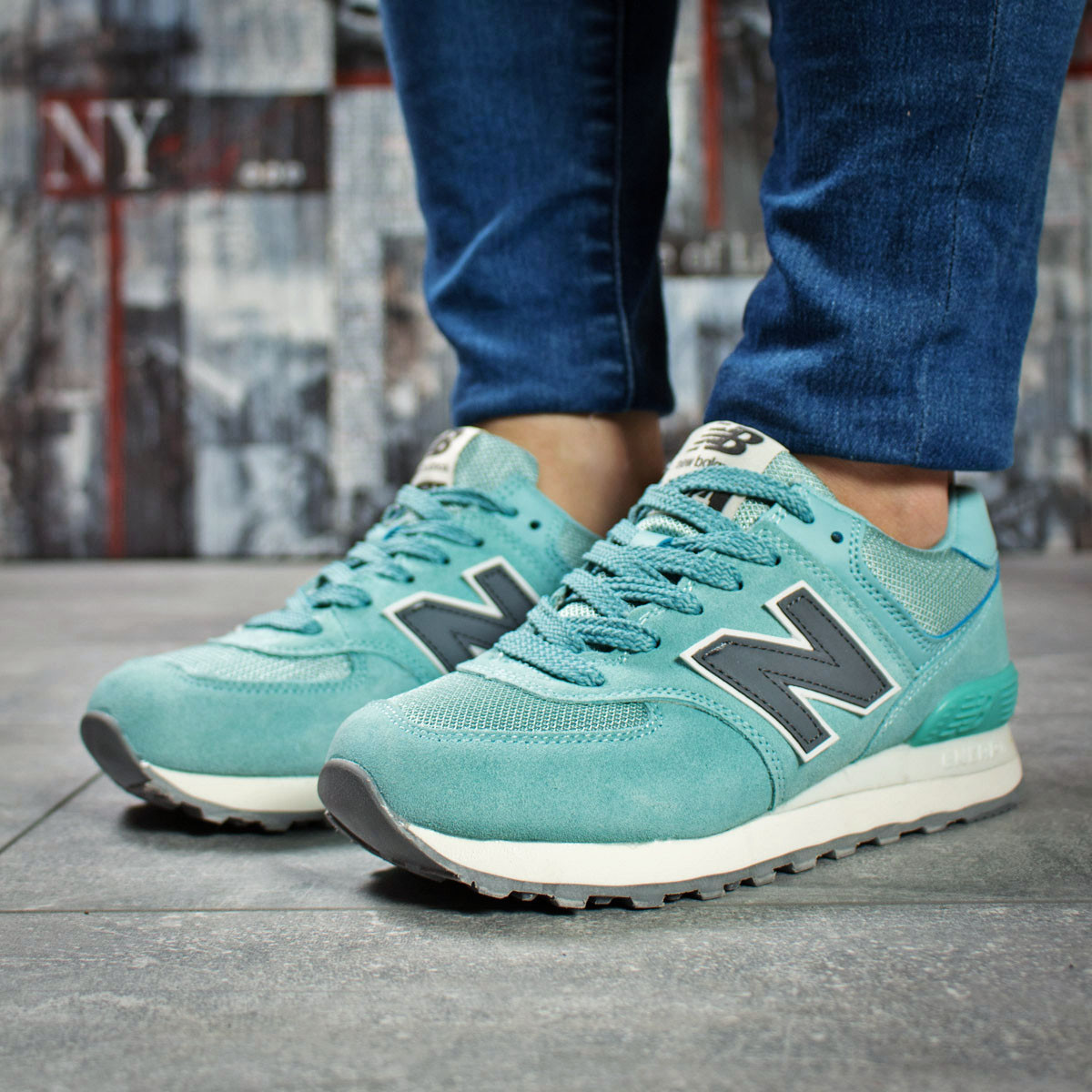 

Женские кроссовки в стиле New Balance 574, замша, текстиль, мятные 36(23 см), последний размер