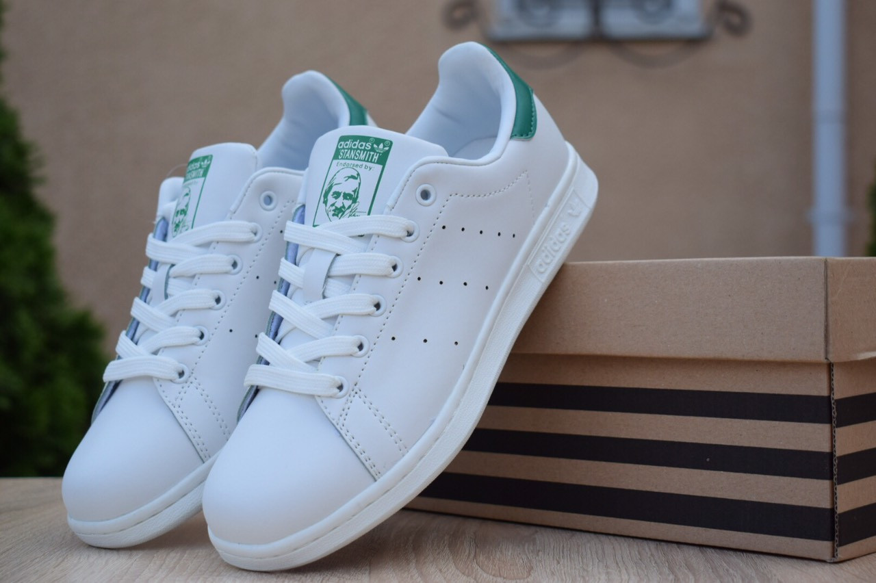 

Женские кроссовки в стиле Adidas Stan Smith, кожа, белые с зеленыи 39(25 см), размеры:39,40