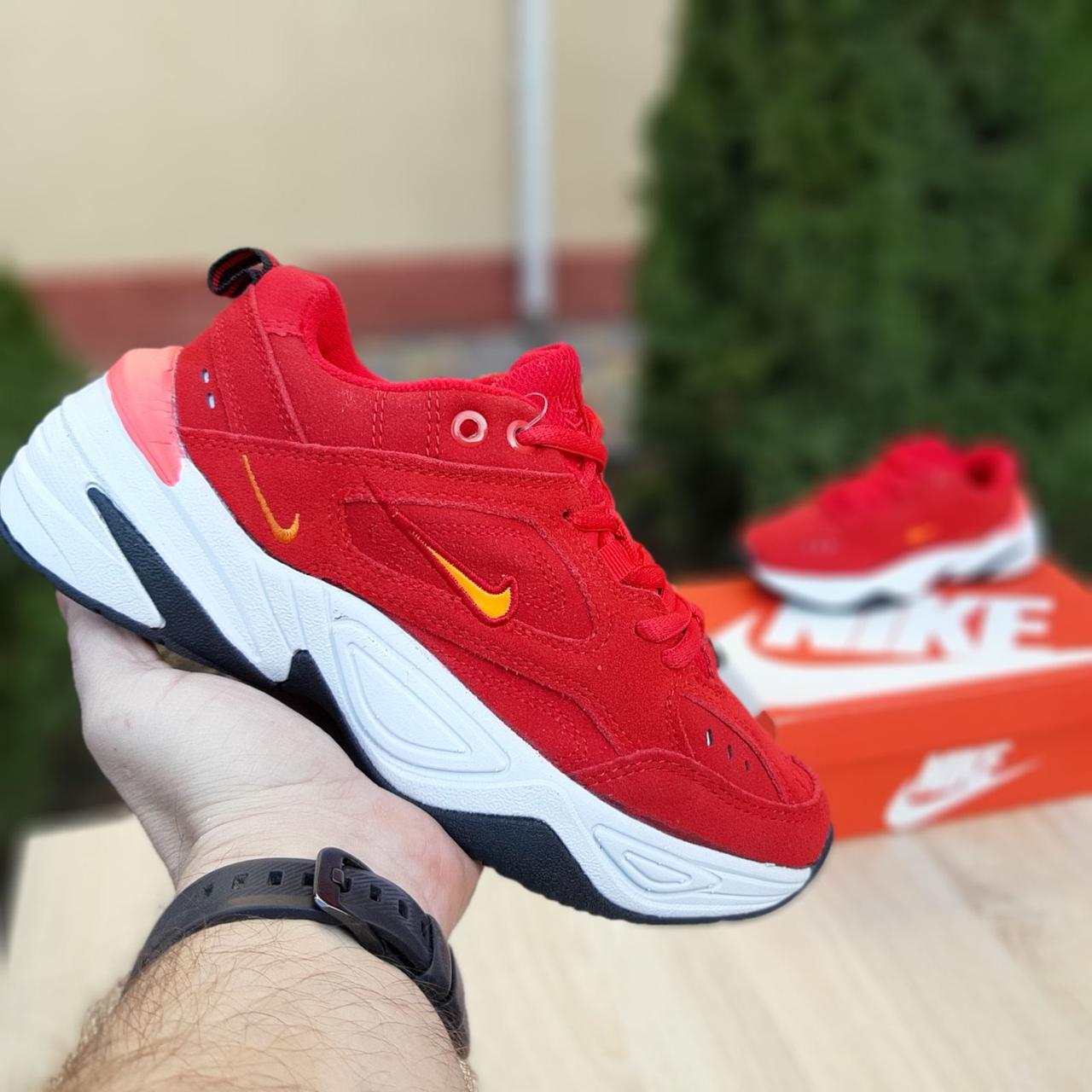 

Женские кроссовки в стиле Nike M2K Tekno, замша, красные с белым 38(24 см), размеры:36,38,39