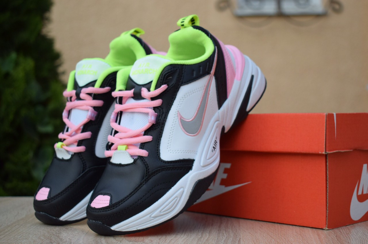 

Женские кроссовки в стиле Nike Air Monarch, кожа, черные с розовым 38(24,5 см), размеры:38,39