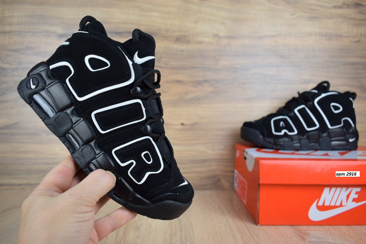 

Женские кроссовки в стиле Nike Air More Uptempo, кожа, черные 39(25 см), размеры:36,39