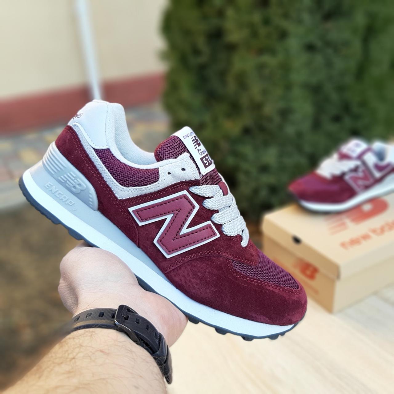 

Женские кроссовки в стиле New Balance 574, замша, сетка, бордовые с белым 40(26 см), размеры:38,40