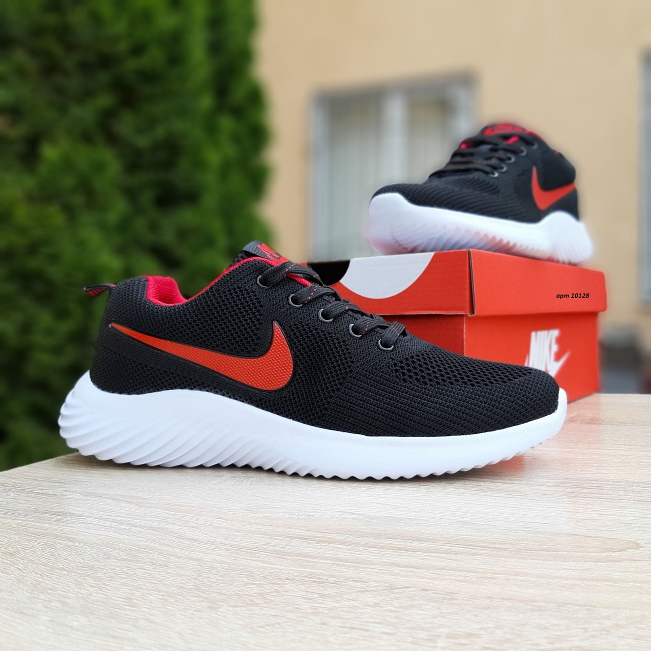 Мужские кроссовки в стиле Nike Air max, вязка, черные с красным, 40р(25 см), размеры:40,41,42,43,44