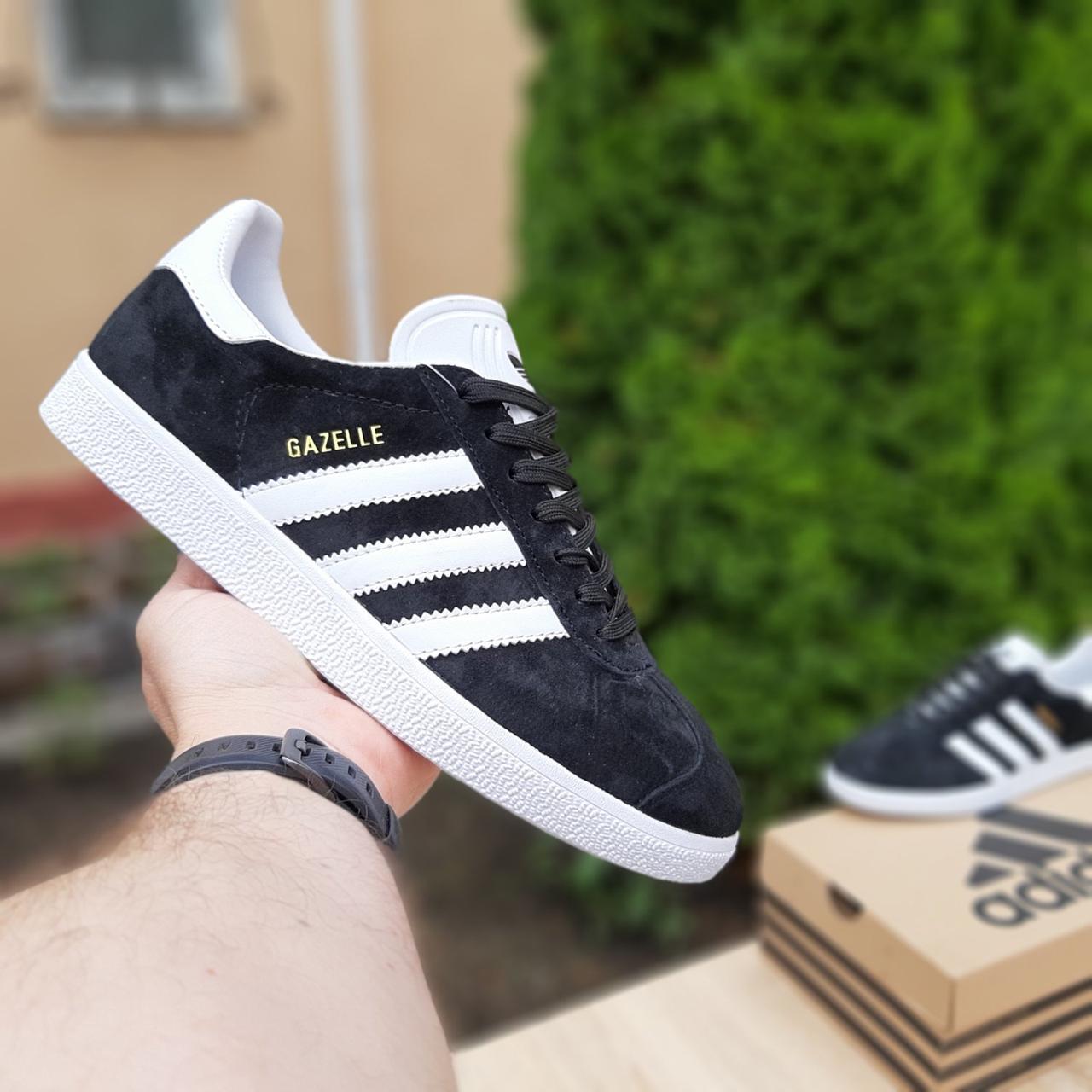 

Мужские кроссовки в стиле Adidas Gazelle, замша, черно-белые 44(28 см), размеры:44,45