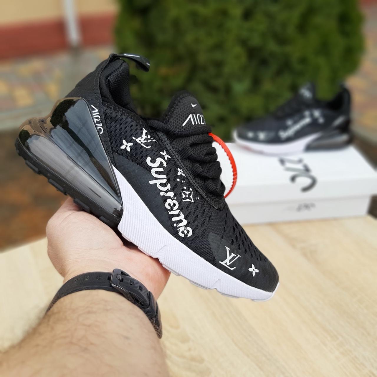 

Женские кроссовки в стиле Nike Air Max 270 Supreme x LV, текстиль, сетка со вставкой Max Air, черные с белым 41(26 см)