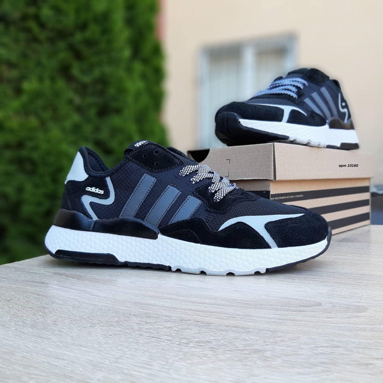 

Мужские кроссовки в стиле Adidas Nite Jogger, сетка, замша, черно-белые 42(26,5 см), размеры:42,44