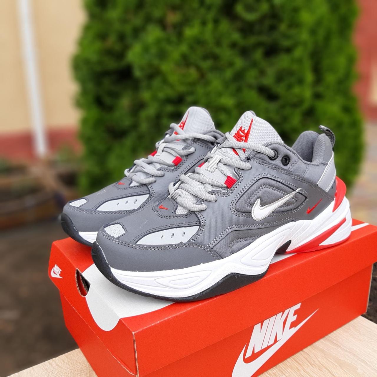 

Мужские кроссовки в стиле Nike M2K Tekno, кожа, серые с белым 44(28 см), размеры:41,42,44