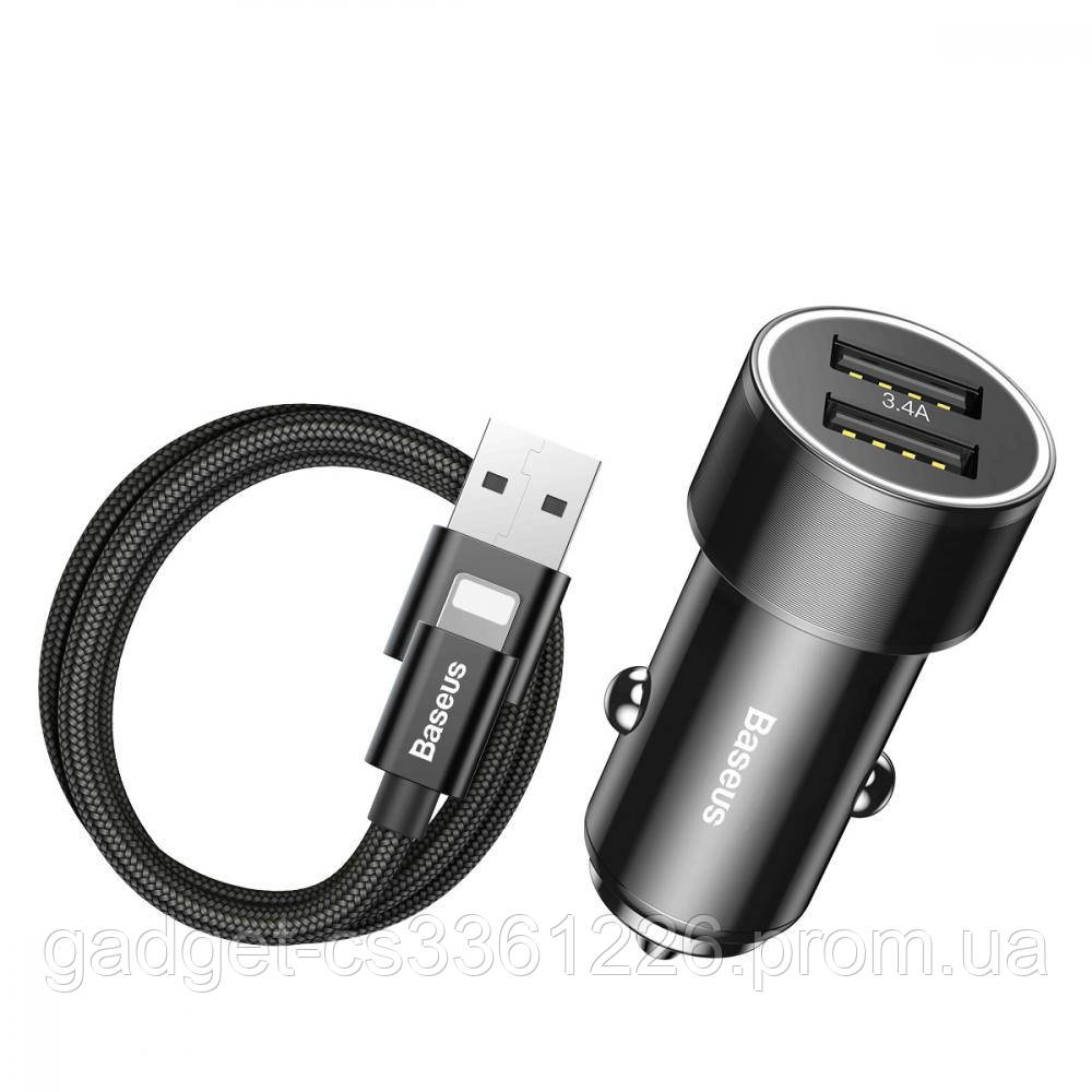 

АЗУ Baseus Small Screw 3.4A Dual-USB iP Car Charging Set Black Автомобильное Зарядное Устройство