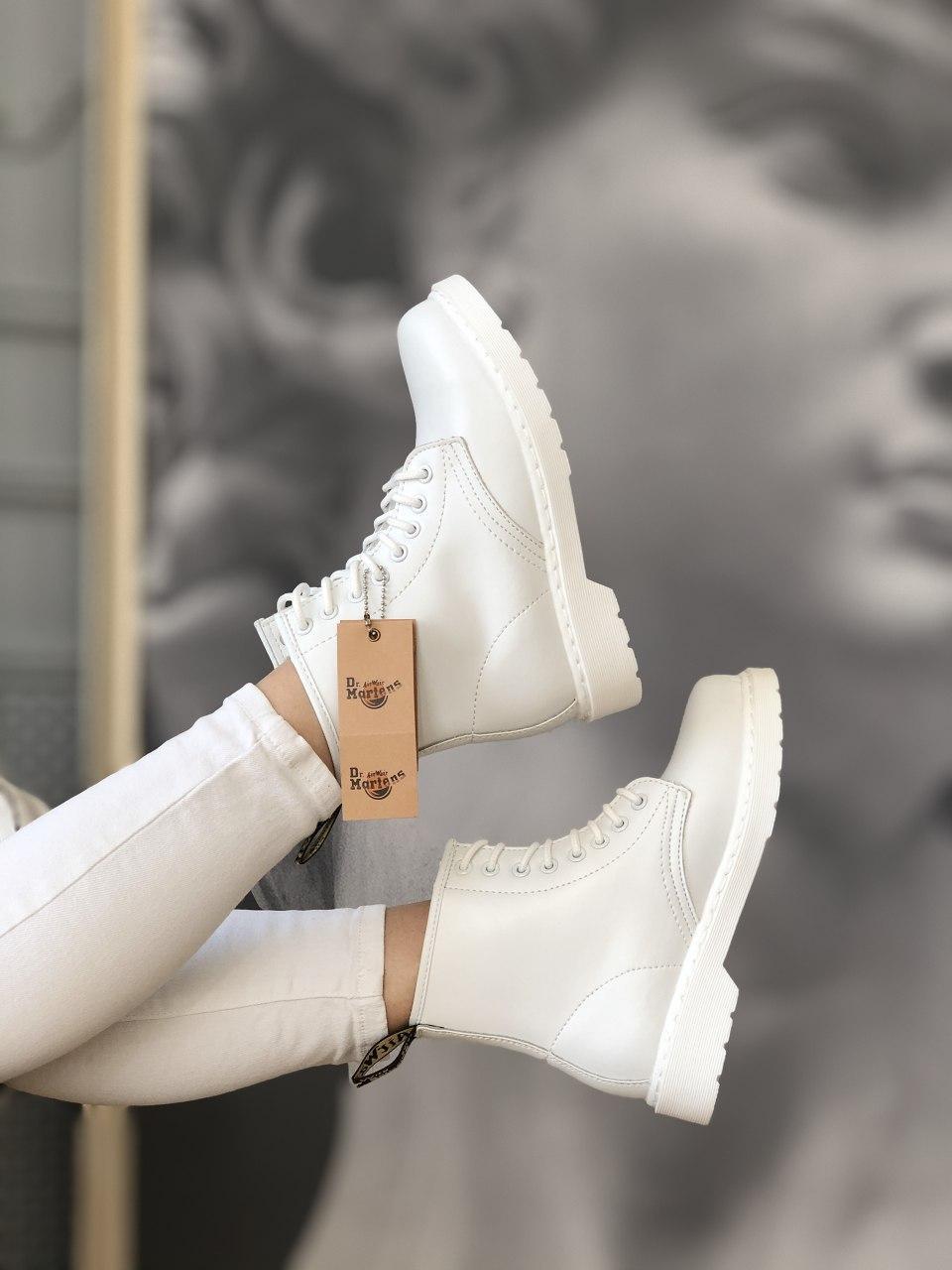 

Женские осенние ботинки Dr. Martens White / Мартенс Белые Мех 41, Белый