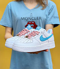 Кроссовки женские Nike Air Force 1 Pink\Blue белые с розовыми и голубыми вставками ((на стилі)), фото 2