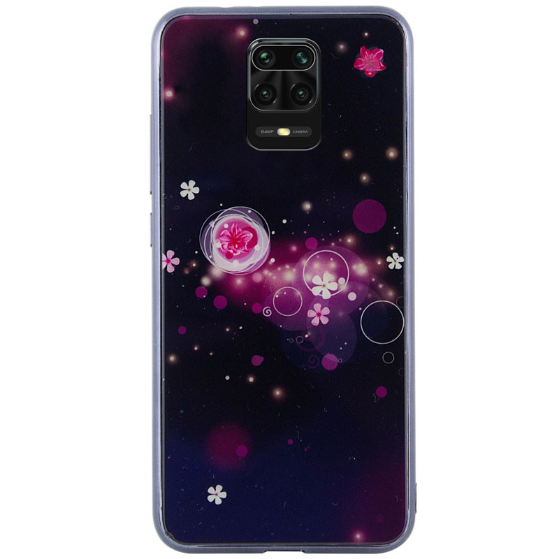 

TPU+Glass чехол Fantasy с глянцевыми торцами для Xiaomi Redmi Note 9s / Note 9 Pro / Note 9 Pro Max, Пузырьки и цветы