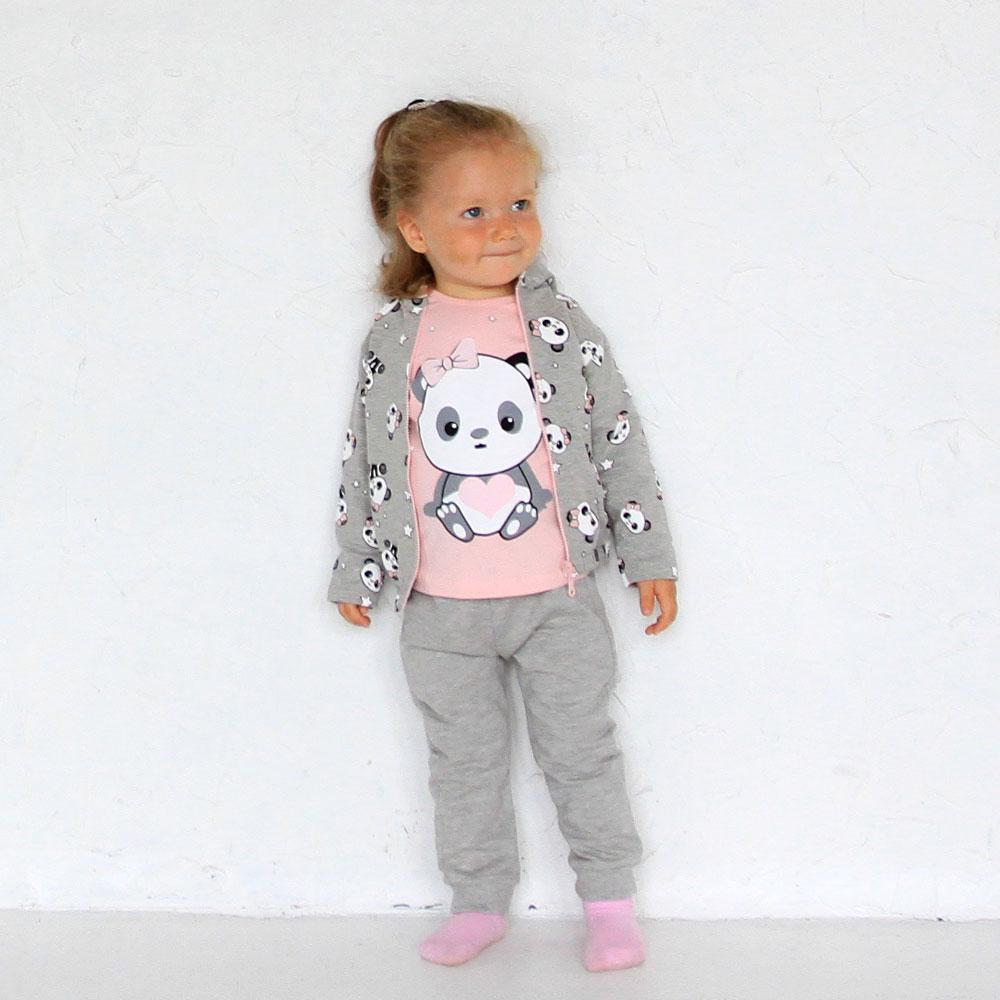 

Детский комплект для девочки Панда (кофта+штаны+реглан), серый (7483), Babe Rose 86 (1,5 года) р. Серый 74 (9 мес