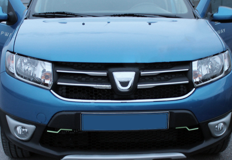 

Dacia Sandero 2013-2021 накладки на решетку нержавейка (4 части) вариант 1