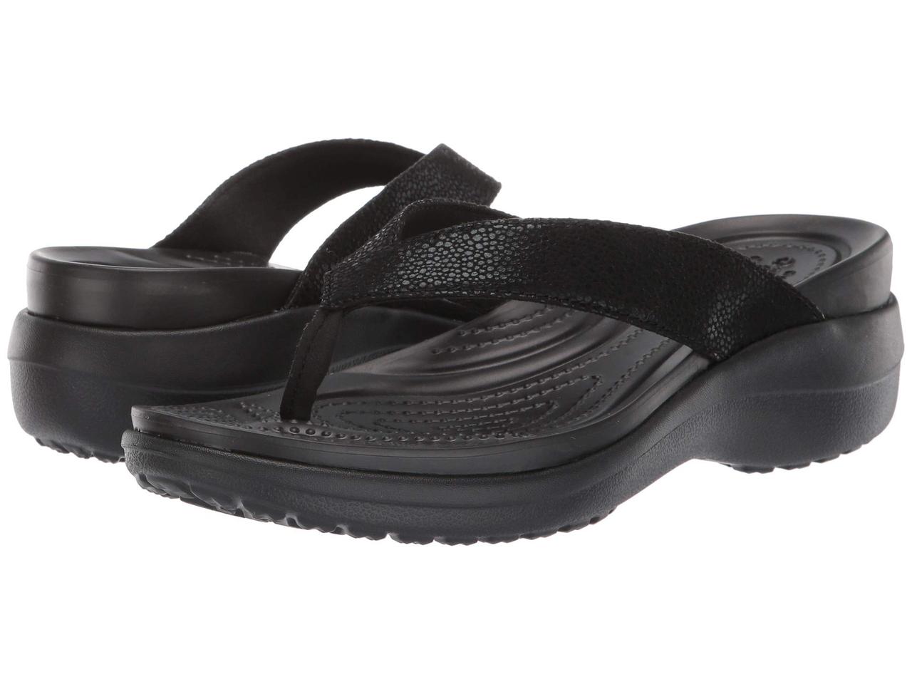 

Туфли на каблуке (Оригинал) Crocs Capri Metallic Text Wedge Flip Black/Black