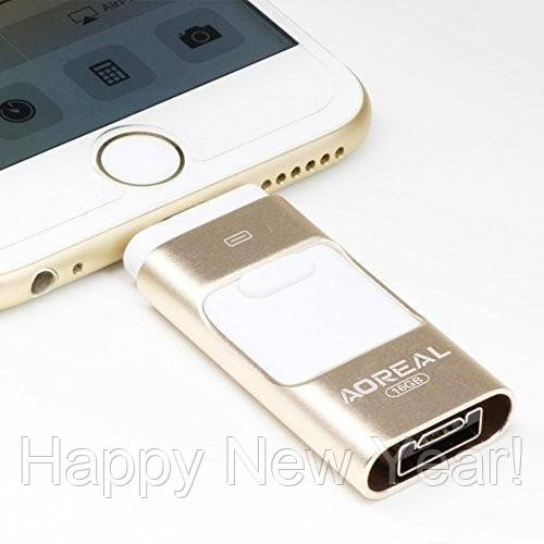 

Флешка 3в1 Flash Drive 32GB для iPhone, Android, Windows, Gold