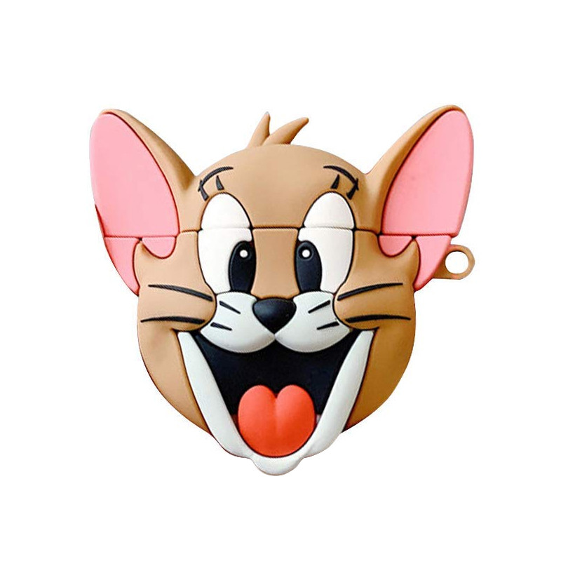 

Силиконовый футляр Tom & Jerry series для наушников AirPods 1/2 + карабин, Джерри/коричневый