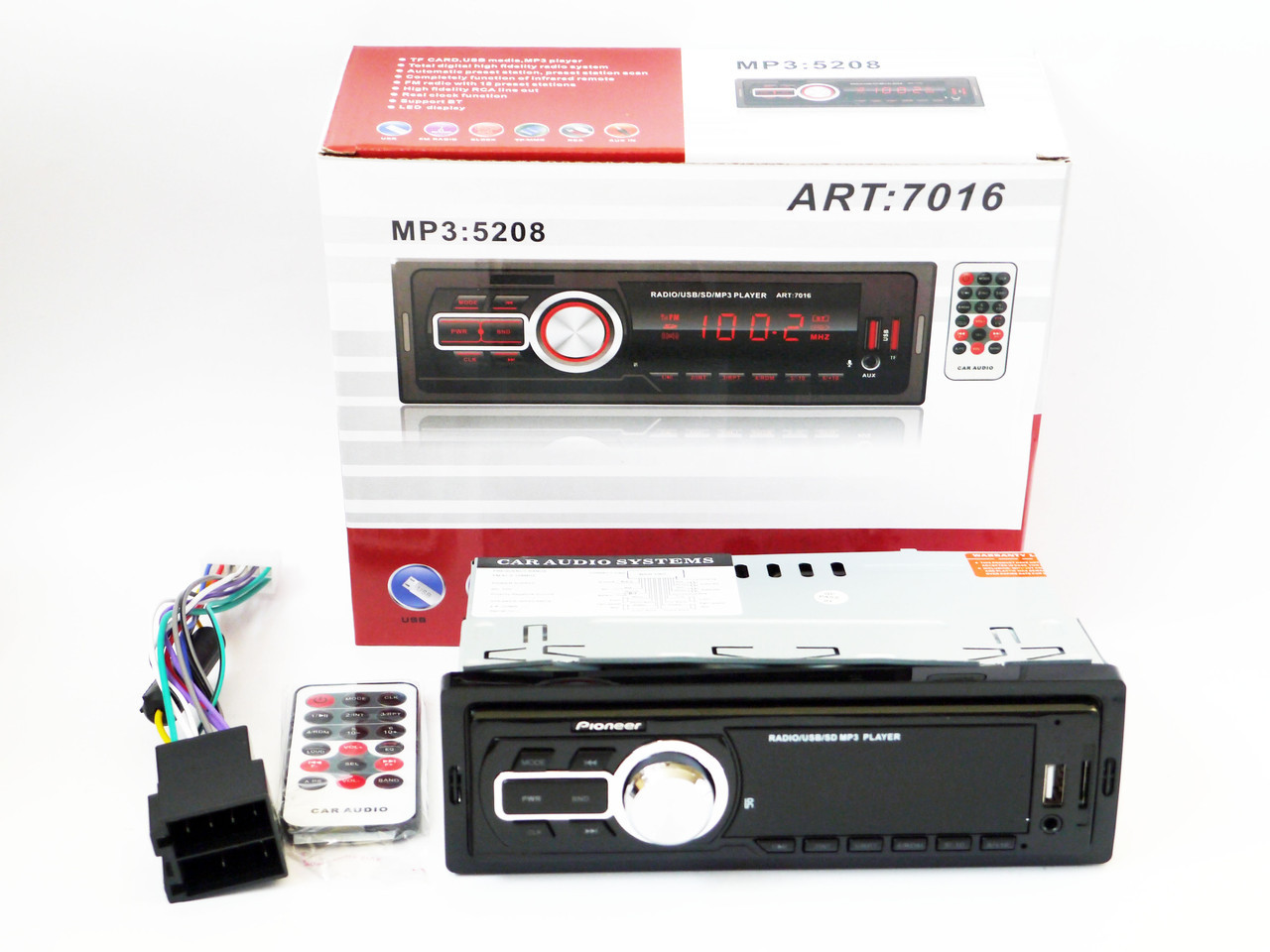 

Автомагнитола 1 DIN Pioneer 5208 ISO - MP3 Player, FM, USB, microSD, AUX автомобильная магнитола 7016