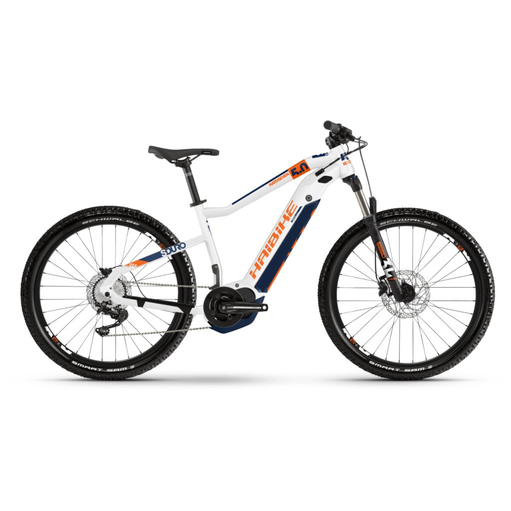 

Электровелосипед Haibike SDURO HardSeven 5.0 i500Wh 10 s. Deore 27.5", рама L, бело-ранжево-синий, 2020