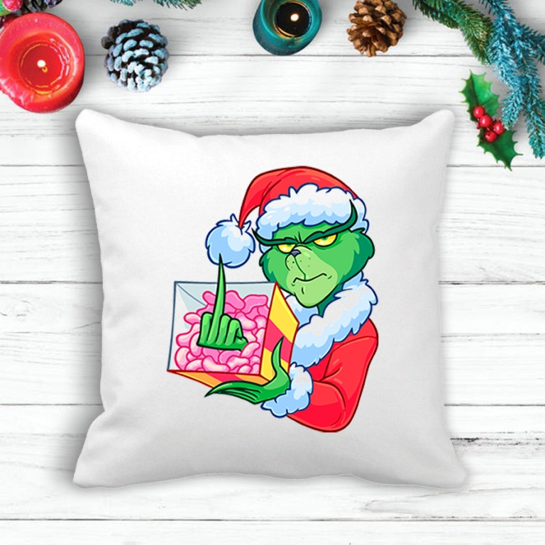 

Подушка с новогодним принтом Гринч (The Grinch) Подарок F*CK, Белый