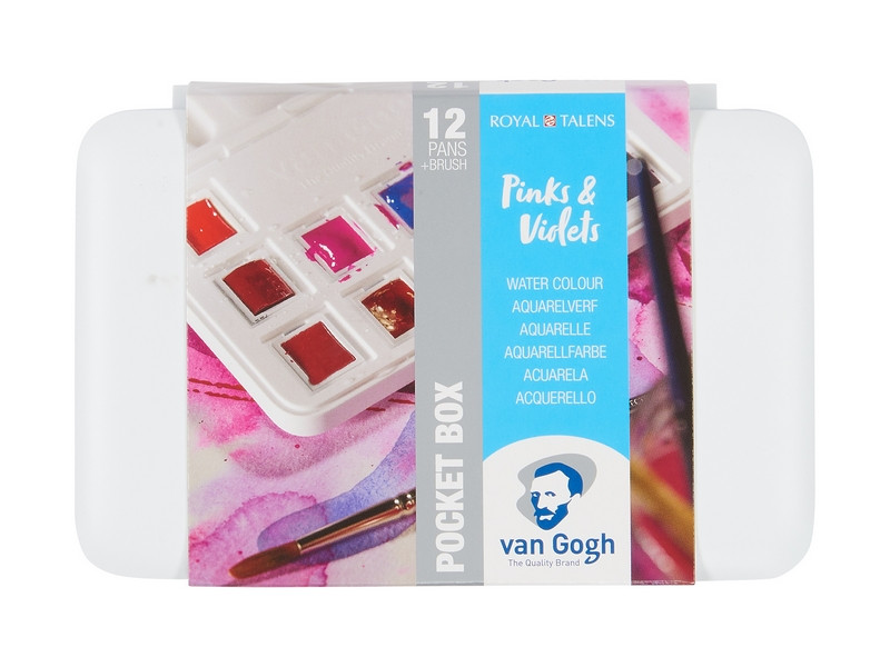 

Акварельные краски для рисования Royal Talens Van Gogh Pocket box PINKS & VIOLETS набор 12цв кюветы (+кисточка) (8712079422813)